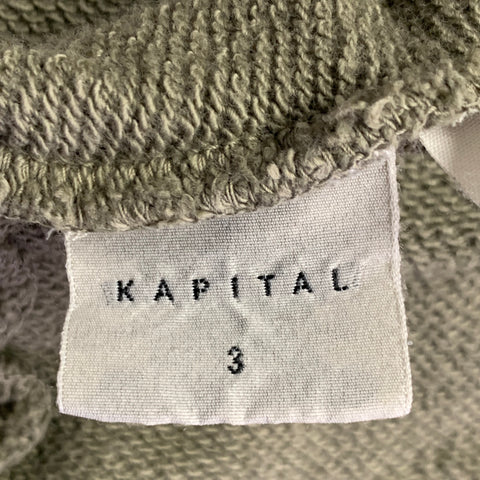 KAPITAL Size L Olive Patchwork Cotton Hooded Sweatshirt