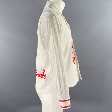 BODE Size S White Red Embroidery Cotton Camp Collar Long Sleeve Shirt