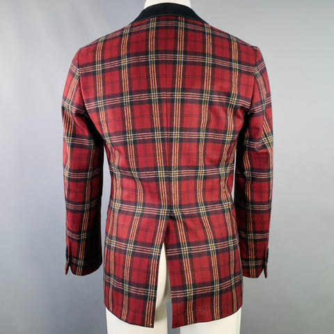 SUITSUPPLY Size 36 Burgundy Black Orange Plaid Wool Single Button Sport Coat