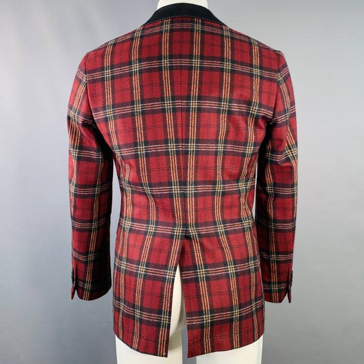 SUITSUPPLY Size 36 Burgundy Black Orange Plaid Wool Single Button Sport Coat