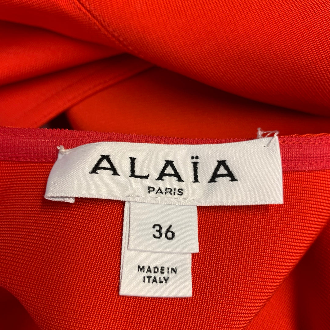 ALAIA Size 4-Sculpting Corset Red Viscose Blend Cap Sleeves Maxi Gown Dress