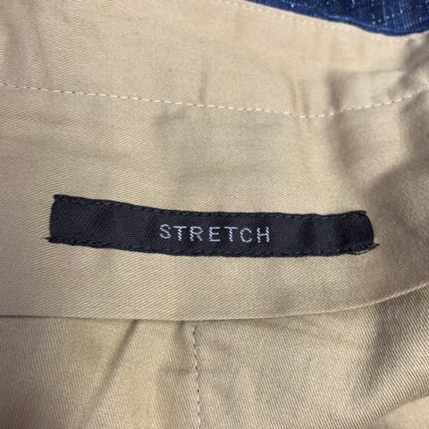 Pantalon décontracté plissé PT01 taille 38, à carreaux marine et blanc, mélange de lin