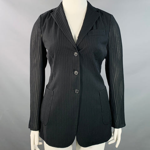 AKRIS Size 10 Black Polyester Textured Stripe Notch Lapel Jacket Blazer