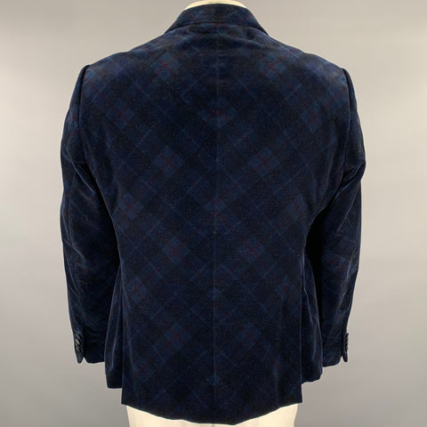 ARMANI COLLEZIONI Size 48 Navy Black Plaid Velvet Tuxedo Sport Coat