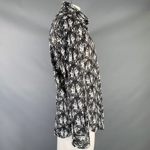 BILLIONAIRE COUTURE Size XL Black White Wolf Print Long Sleeve Shirt