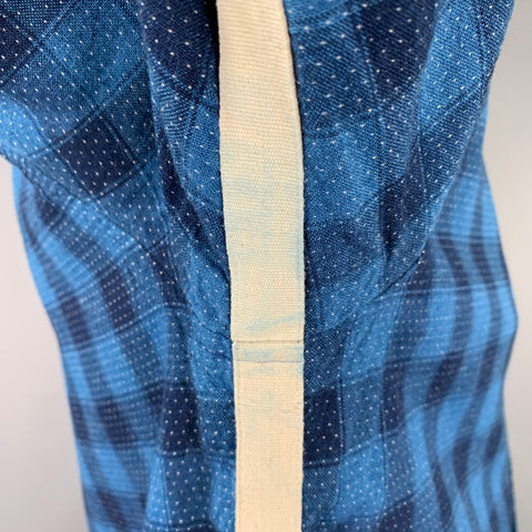 FOLK Size L Blue Navy Checkered Cotton One Pocket Long Sleeve Shirt