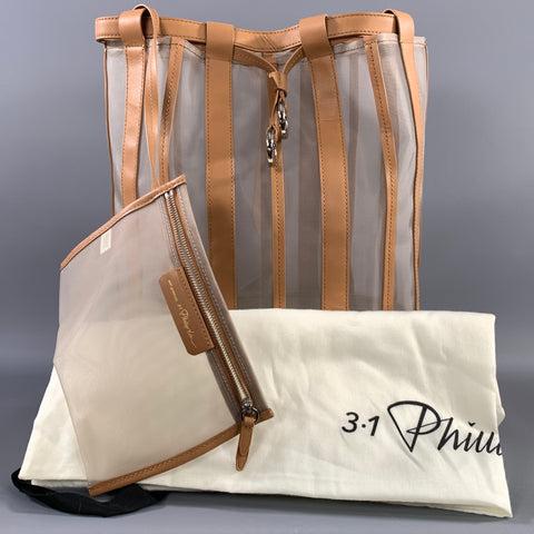 PHILLIP LIM SS2017 Tan Light Grey Mesh Leather Backpack