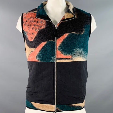 FOLK x TOM HAMMICK Winter 2023 Size XL Black Multi Color Abstract Wool Blend Fleece Vest