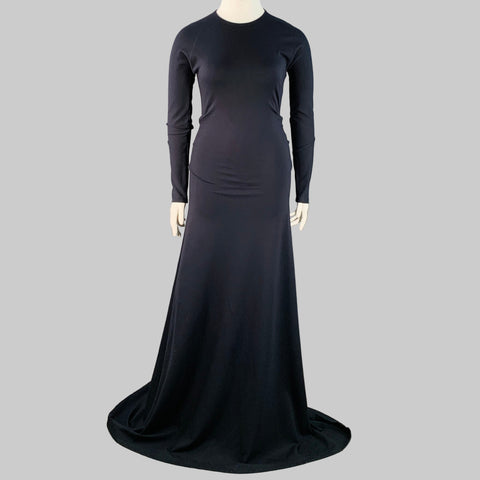 JIL SANDER Size 10 Navy Viscose Blend Ruched Long Evening Gown