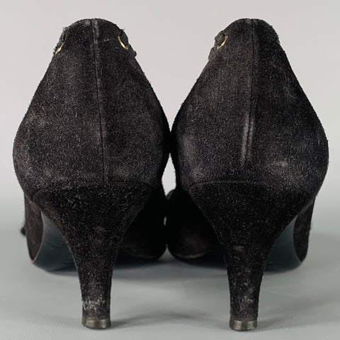PRADA Size 7.5 Black Suede Beaded Embellishment Heels Pumps