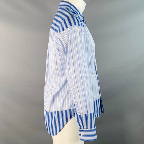 COMME des GARCONS Size S Blue White Stripe Cotton Patchwork Long Sleeve Shirt