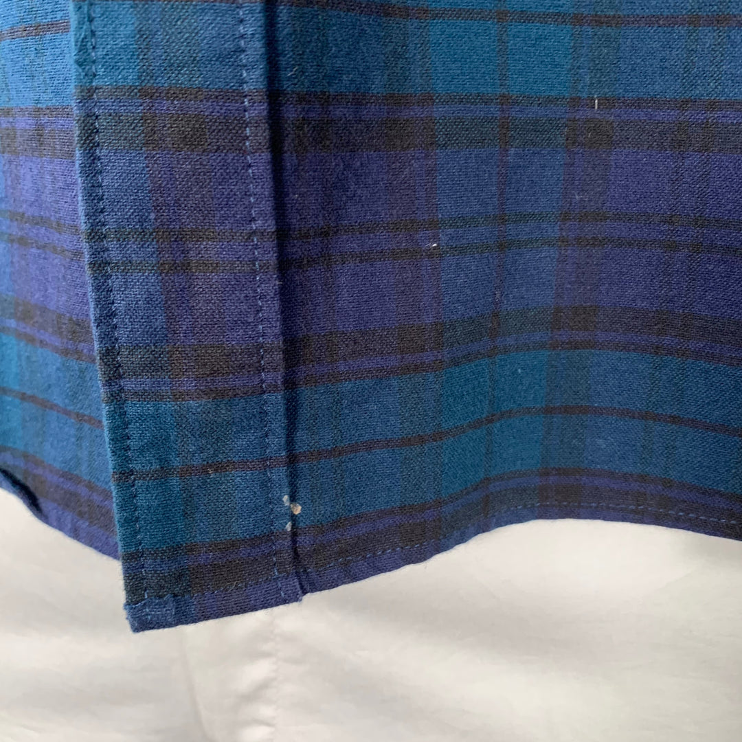 TODD SNYDER Size L Navy Teal Plaid Cotton One Pocket Long Sleeve Shirt
