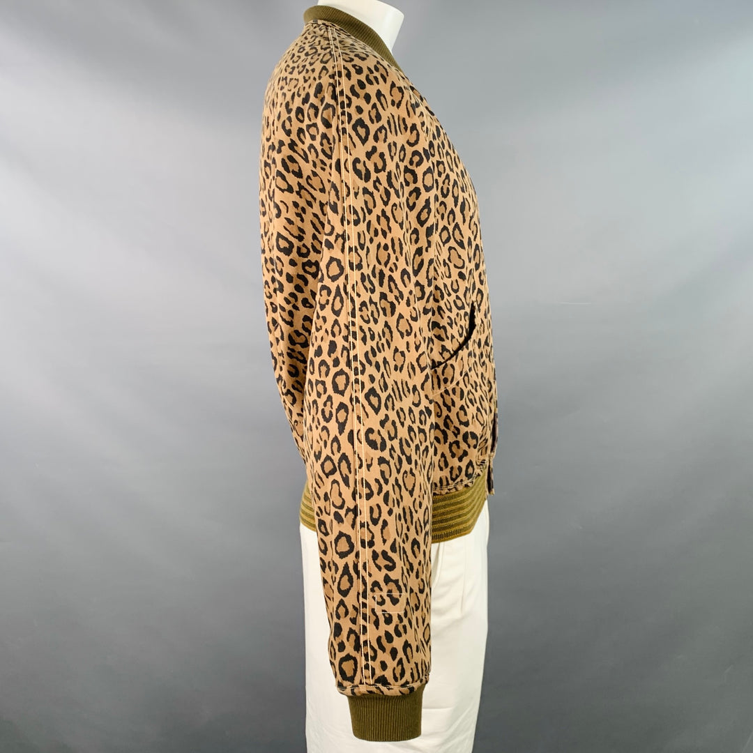 KAPITAL Size XL Brown Black Animal Print Tiger Camo Cotton Reversible Bomber Jacket