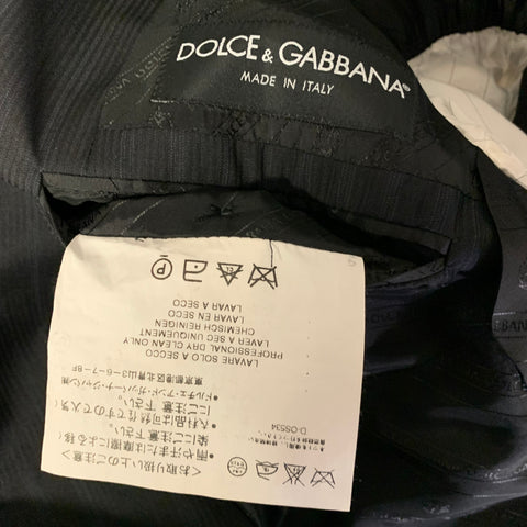 DOLCE & GABBANA Chest Size 42 Black Navy Stripe Wool Peak Lapel 36 27 Suit