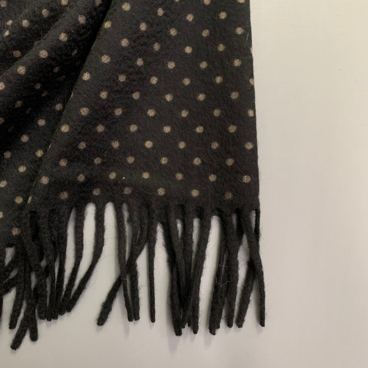 LORO PIANA Black Blue Tan Dots Reversible Cashmere Fringe Scarf