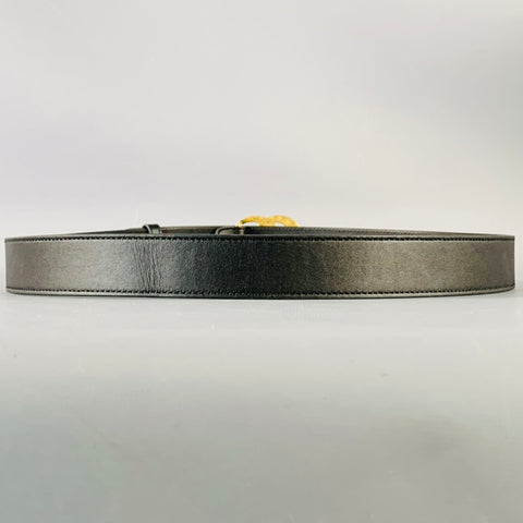 GUCCI Size 36 Black Gold Monogram Leather Belt