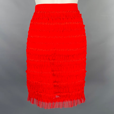 NO BRAND Size 6 Red Polyamide Lace Pencil Skirt