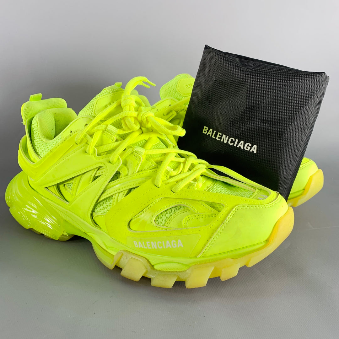 BALENCIAGA Size 11 Track 3 Green Neon Leather Nylon Lace-Up Sneakers