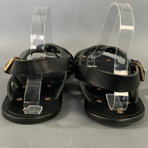 SAINT LAURENT Size 8 Black Gold Leather Strap Sandals