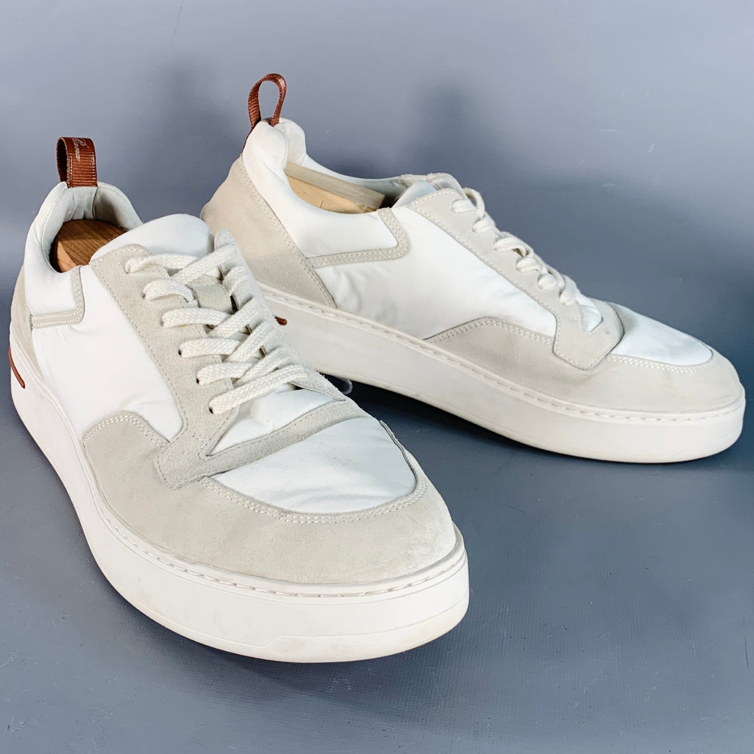 LORO PIANA Size 12 Newport Walk White Grey Nylon Suede Low Top Sneakers