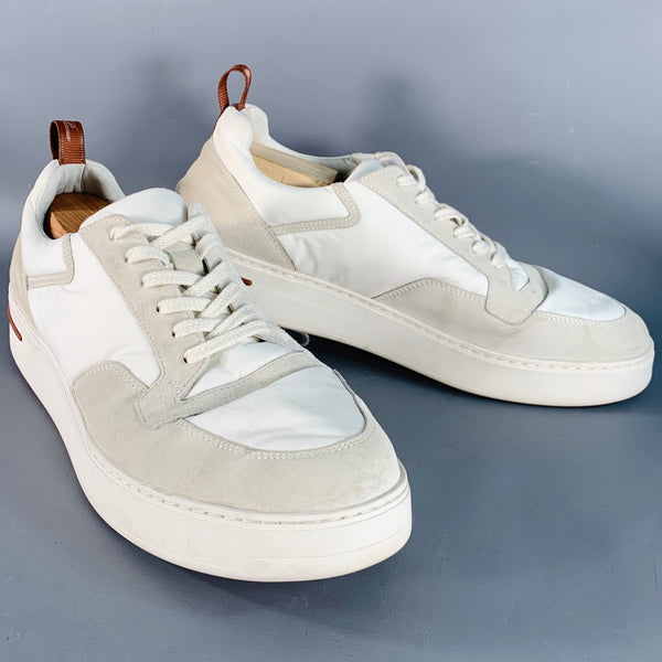 LORO PIANA Size 12 Newport Walk White Grey Nylon Suede Low Top