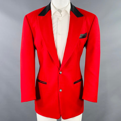 CLAUDE MONTANA Size 40 Red Black Virgin Wool Peak Lapel Sport Coat