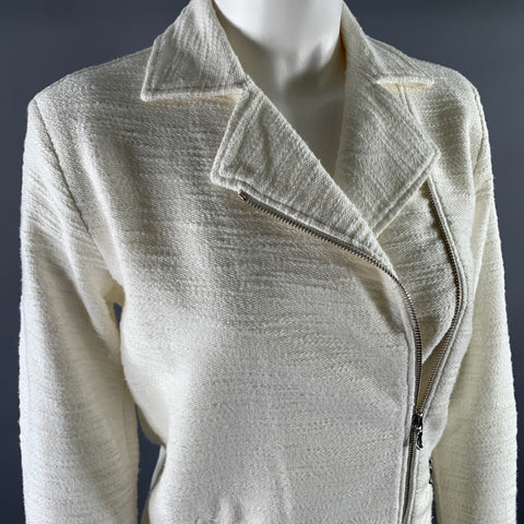 MAJESTIC FILATURES Size 1 White Cotton Blend Moto Racer Jacket