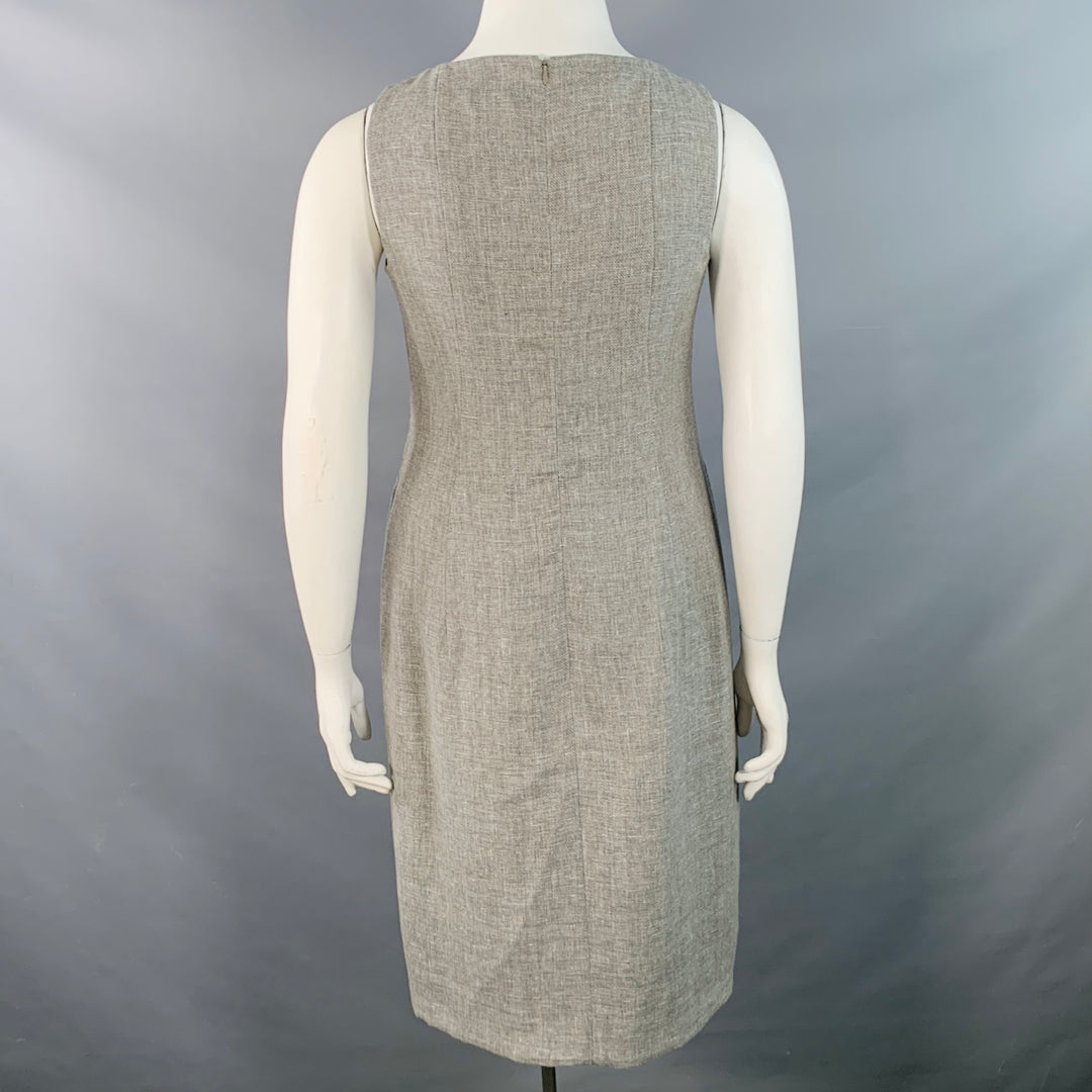 AKRIS Size 12 Grey Linen Wool Melange Sleeveless Knee Length Sheath Dress