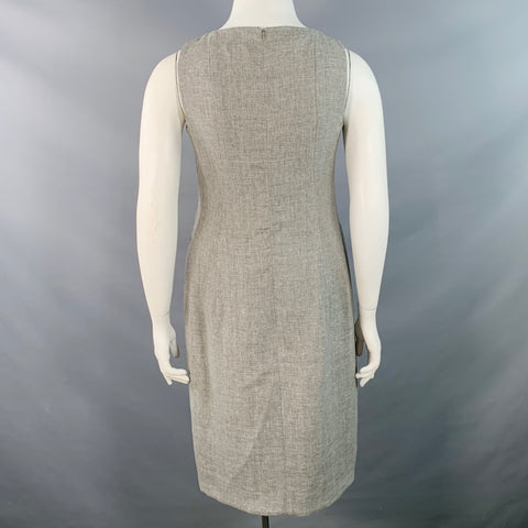 AKRIS Size 12 Grey Linen Wool Melange Sleeveless Knee Length Sheath Dress