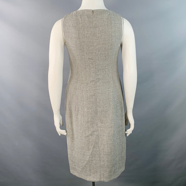 AKRIS Size 12 Grey Linen Wool Melange Sleeveless Knee Length Sheath Dress