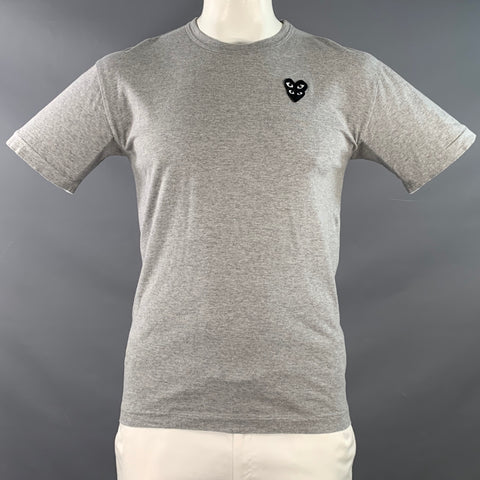 COMME des GARCONS PLAY Size XL Grey Black Hearts Cotton Crew Neck T-shirt