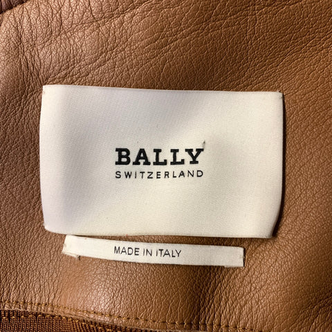 BALLY Size 38 Brown Black Leather Zip Up Jacket