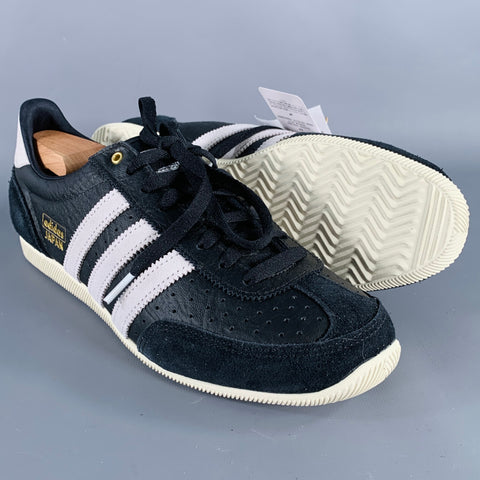 ADIDAS JAPAN Size 10.5 Black White Leather Two Tone Low Top Sneakers