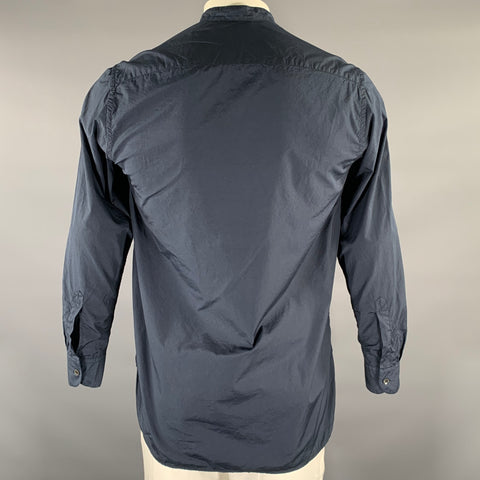 BARENA Size XL Navy Cotton Band Collar Long Sleeve Shirt