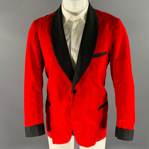 SAKS FIFTH AVENUE Size 42 Red Black Velvet Sport Coat
