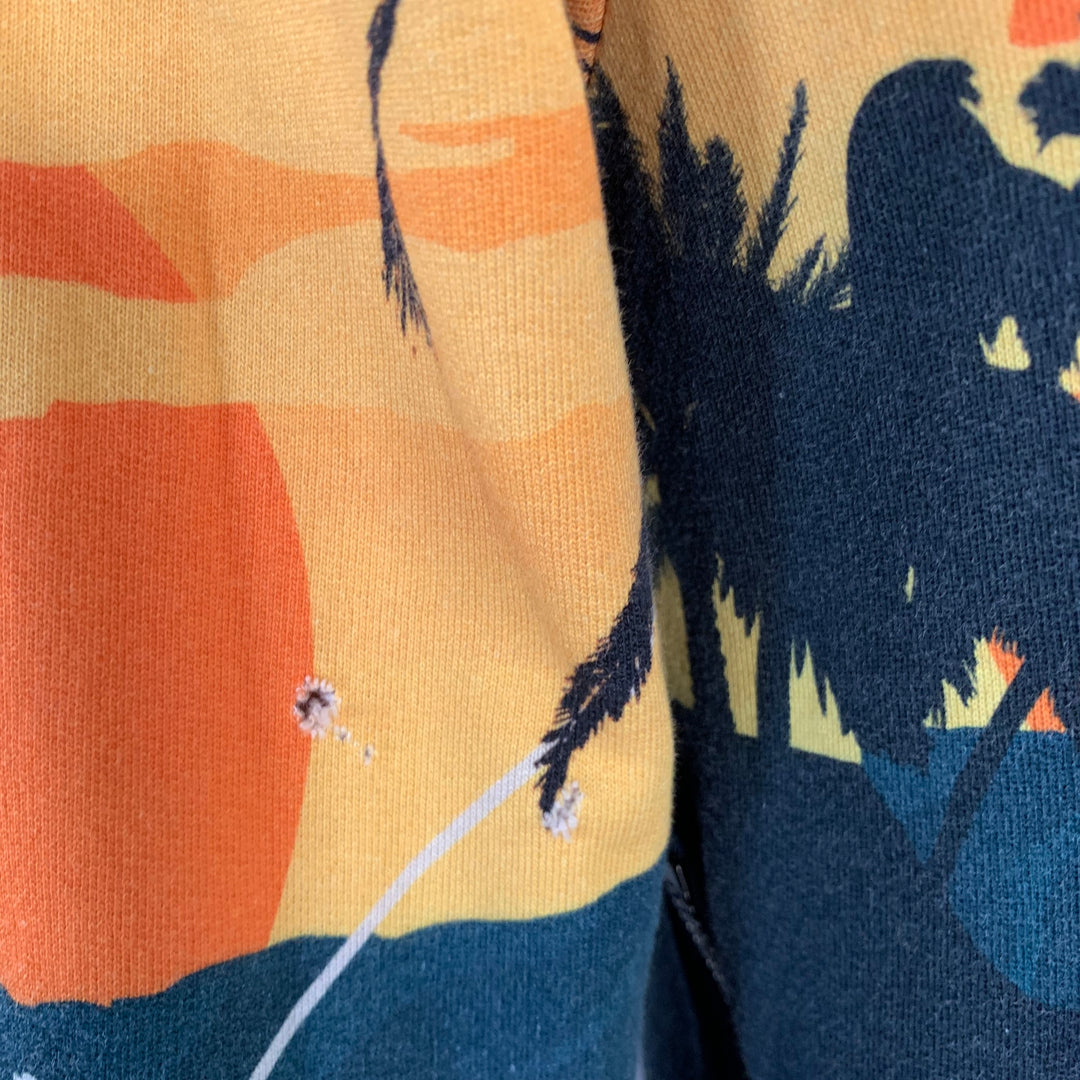 BALMAIN Size L Black Orange Blue Tropical Cotton Hooded Zip Up Sweatshirt