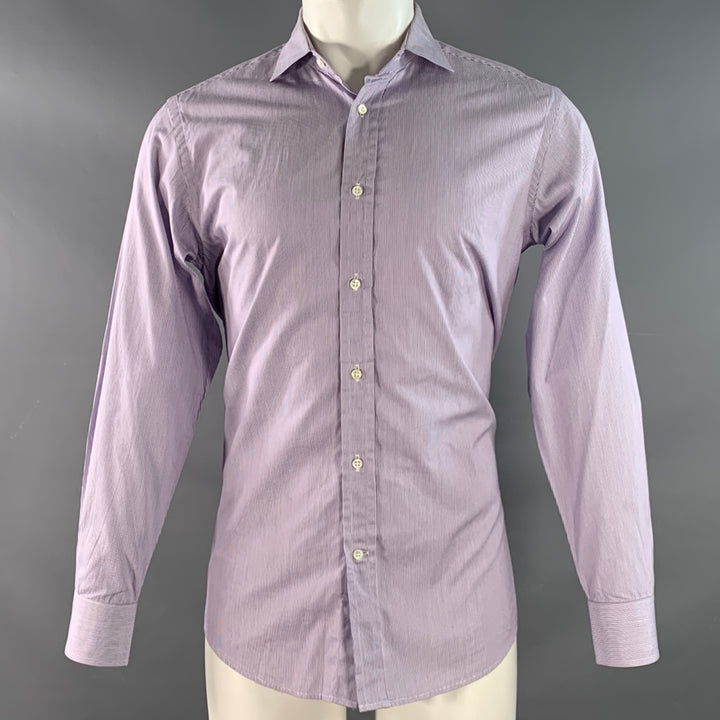 RALPH LAUREN Size M Purple White Stripe Cotton Curved Cutaway Long Sleeve Shirt