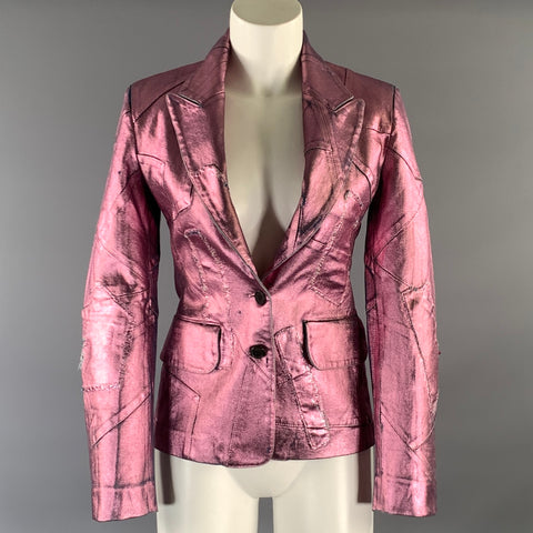 TOM FORD Size XS Pink Denim Metallic Peak Lapel Jacket Indoor Blazer