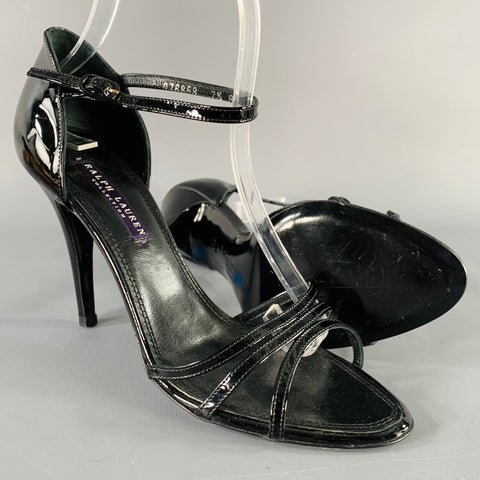 RALPH LAUREN Size 7.5 Black Patent Leather Strappy Sandals