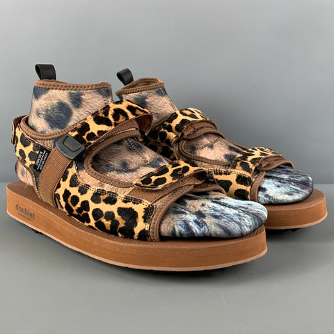 DOUBLET Size 10 Brown Tan Animal Print Mixed Materials Straps Sandals
