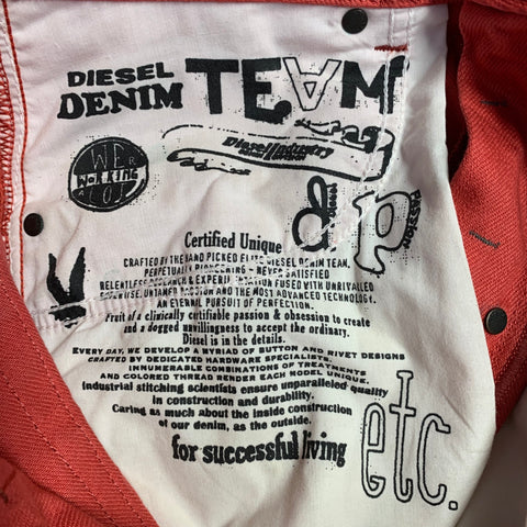 DIESEL Size 29 Darron Red Orange Cotton Twill Slim Tapered Button Fly Jeans