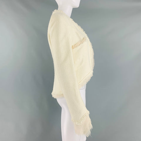 CHANEL Talla 8 Chaqueta con textura acrílica de algodón crema