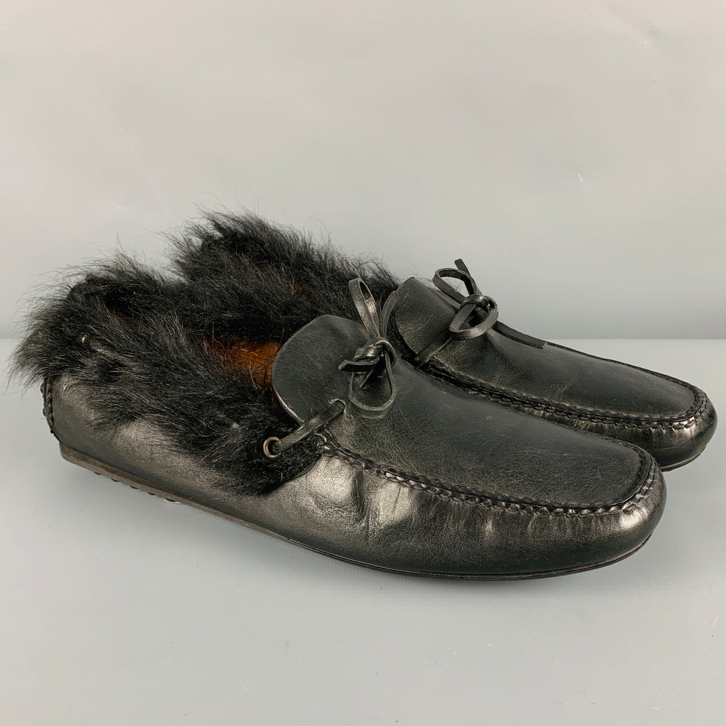CAR SHOE Size 8 Black Leather Fur Trim Drivers Loafers The Fur Lined Loafer Mule in Black – Shoes  main image 2