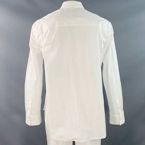NILI LOTAN Size XL White Cotton Pleated Bib Tuxedo Long Sleeve Shirt