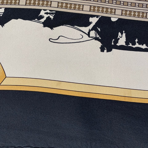 HERMES Black Tan Silk Scarves & Shawls