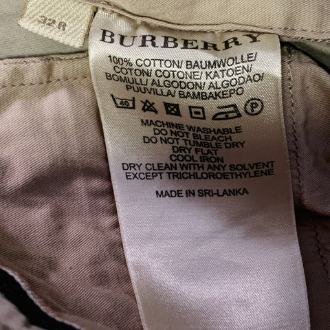 BURBERRY BRIT Size 33 Khaki Twill Cotton Side Tabs Pleated Tapered Casual Pants