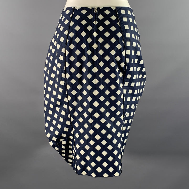 MARC JACOBS Size 6 Navy White Cotton Gingham Mid-Calf Skirt