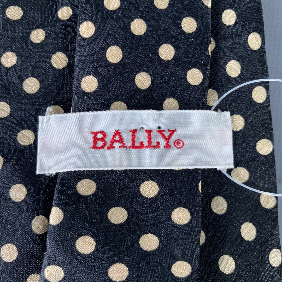 BALLY Black White Polka Dot Silk Tie