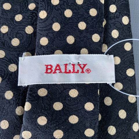 BALLY Black White Polka Dot Silk Tie