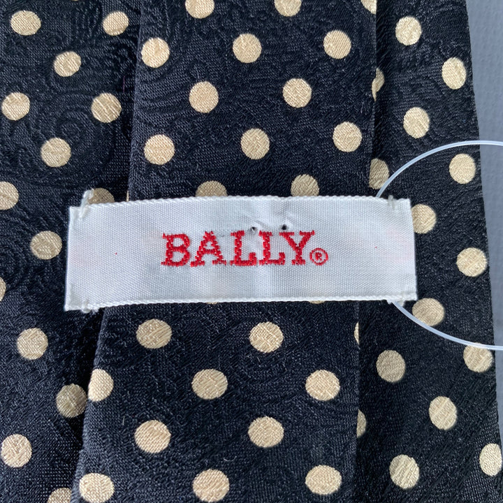 BALLY Black White Polka Dot Silk Tie